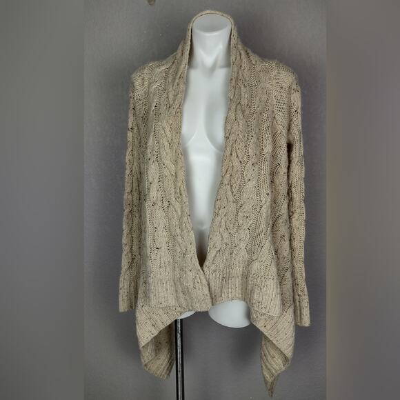 Anthropologie Sleeping On Snow Wool Blend Open Front Cardigan Beige Size Medium - Picture 2 of 11